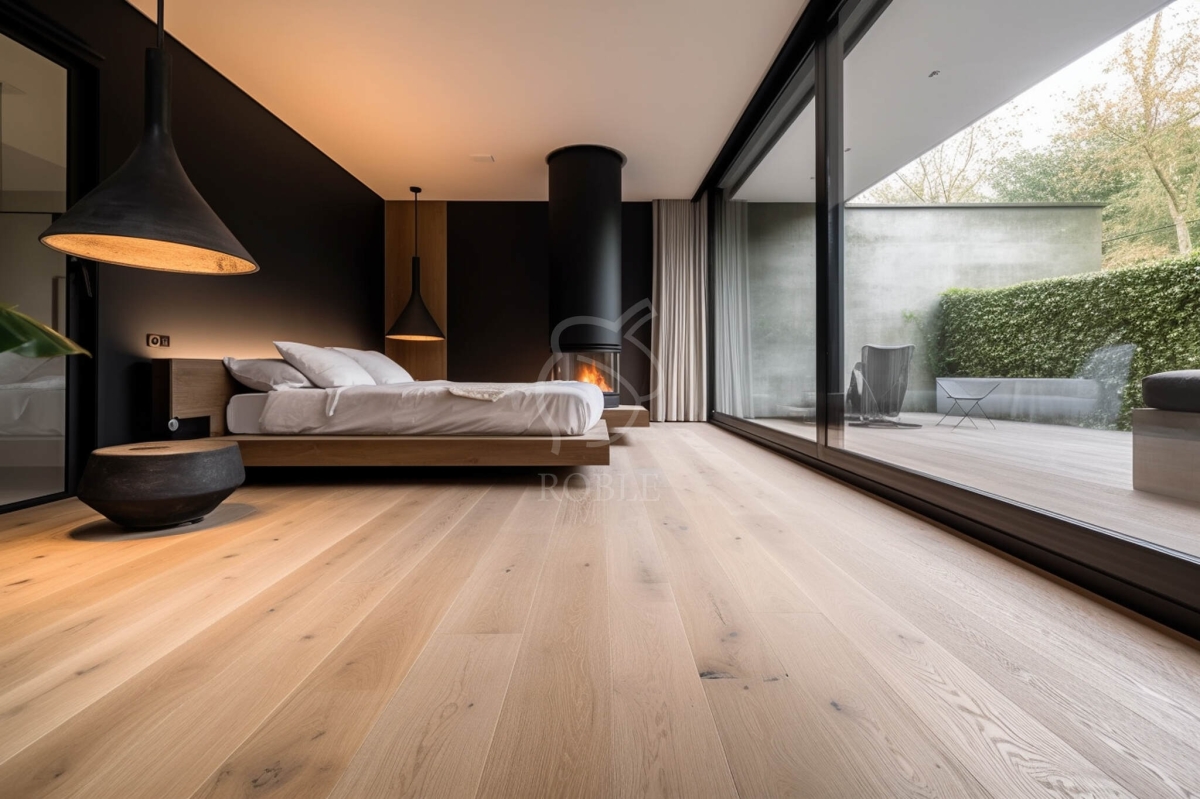 nowoczesna sypialnia drewniana podłoga